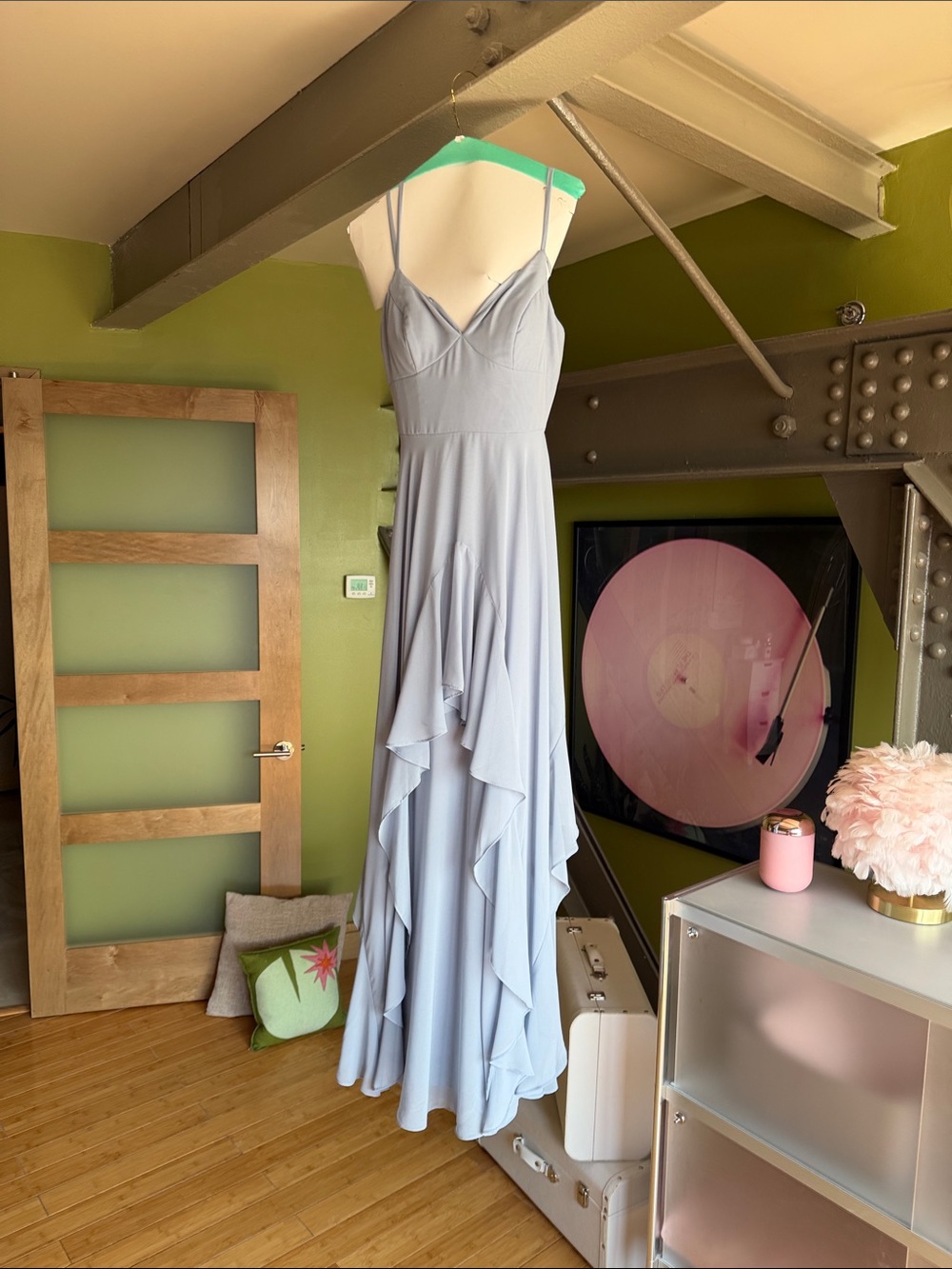 Elegant Women's Light Blue Ruffle Cascade Maxi Dress